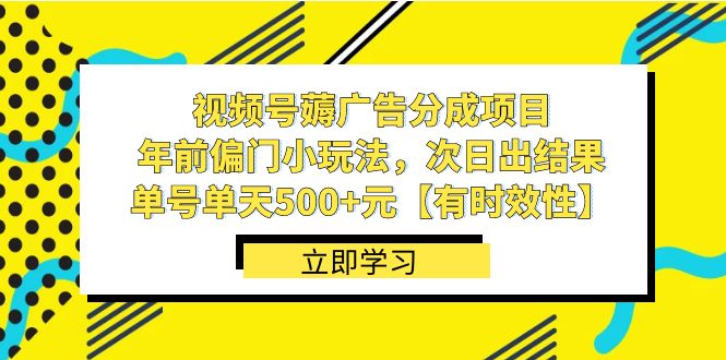 视频号薅广告分成项目，年前偏门小玩法，次日出结果，单号单天500+元【...